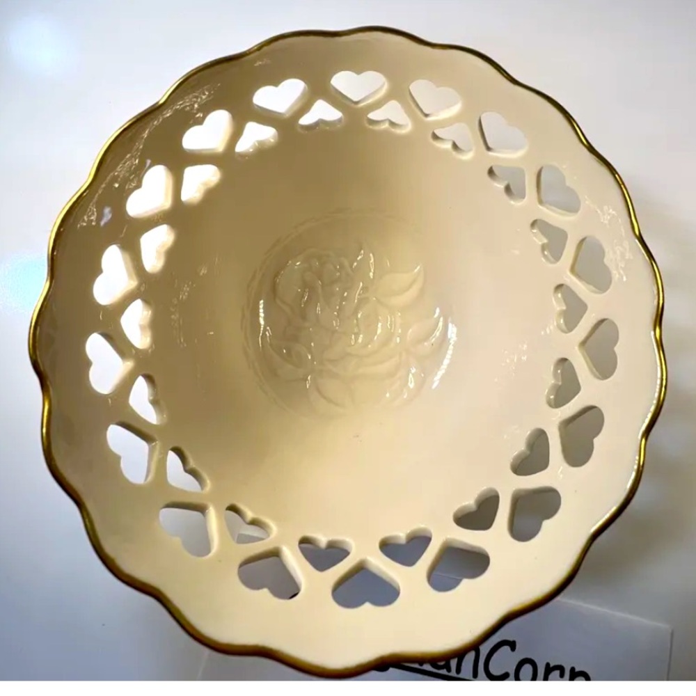 Lenox Round Bowl W/Cut-out Hearts & Bottom w/Embossed Rose